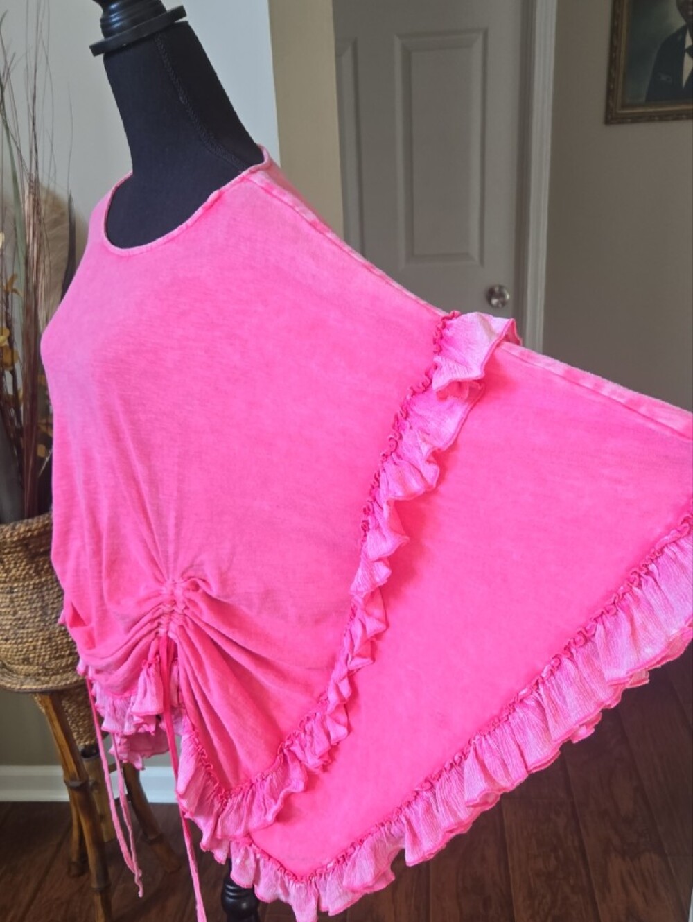 Oli & Hali Bright Pink Ruffle Drawstring Tunic - Picture 2 of 7